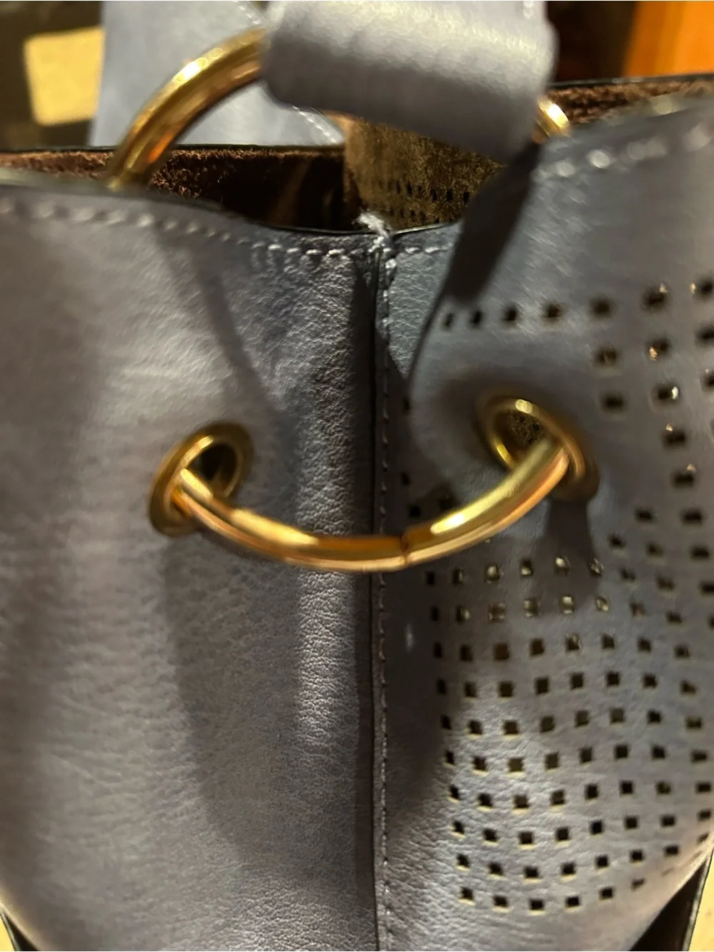 Le Miel Vegan Perforated Leather Hobo Top Handle Tote 11” deep Ocean Blue